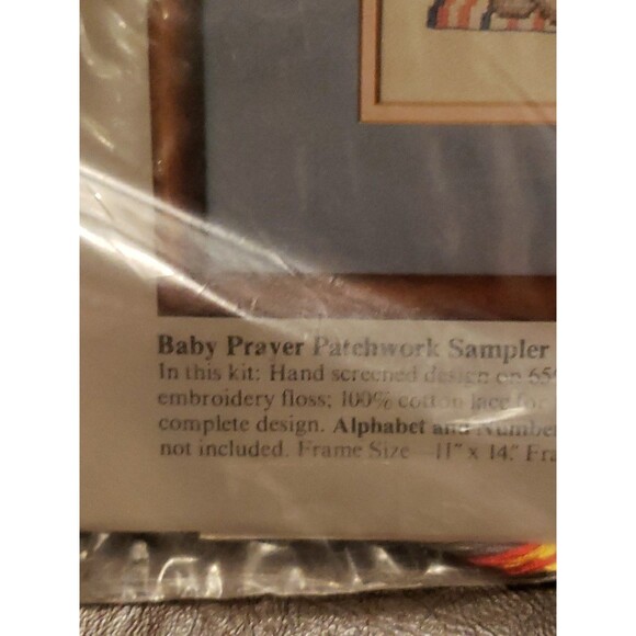 Baby Prayer Patchwork Sampler Vintage Stamped Cross Stitch Kit 11x14 Nursery - Picture 3 of 4